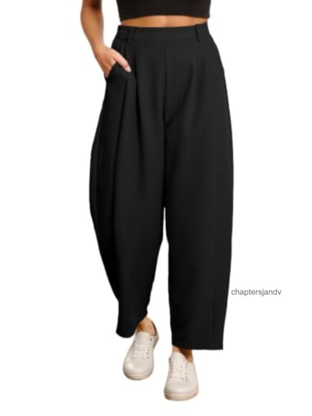 Wide Leg Barrel Pants High Rise Pleated Front Pull On